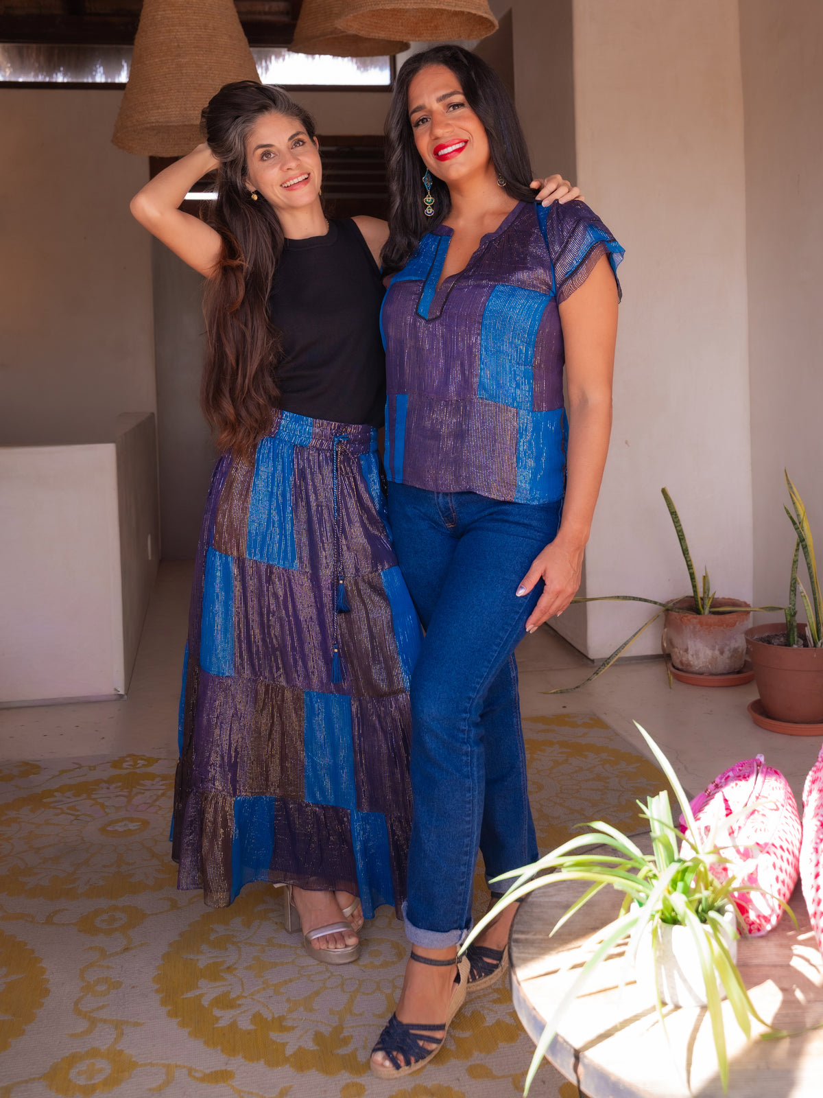 Sunset Chiffon with Lurex Stripe Skirt and Top Set