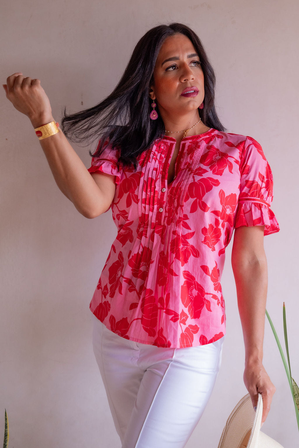 Bali Poppy Print Pink Blouse