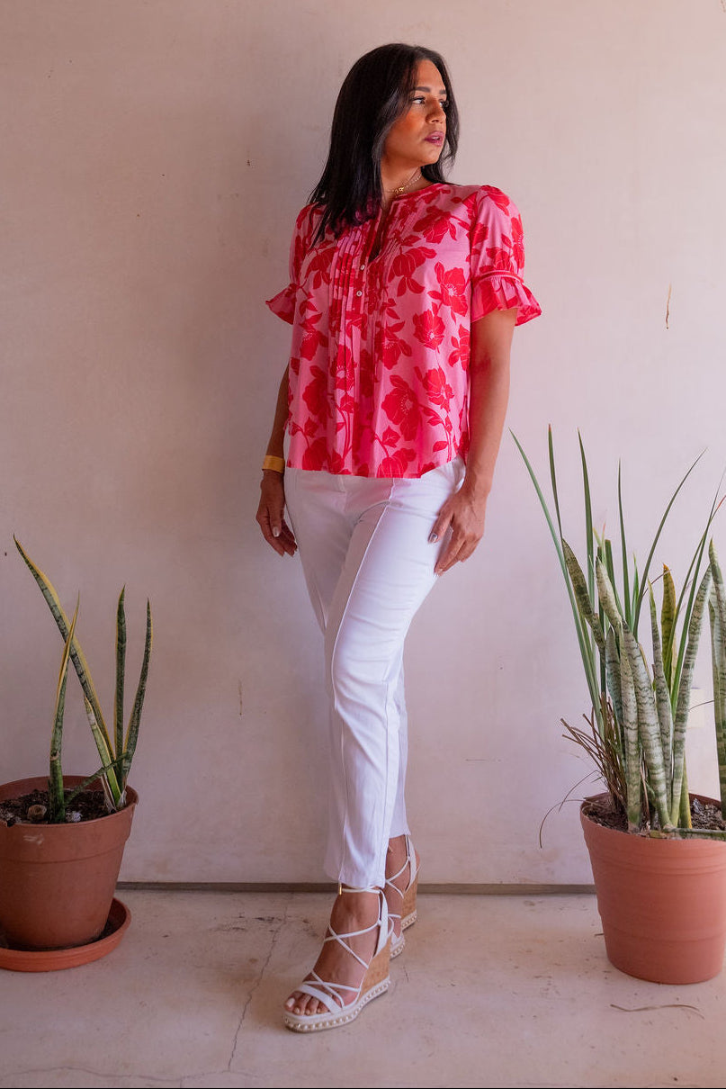Bali Poppy Print Pink Blouse