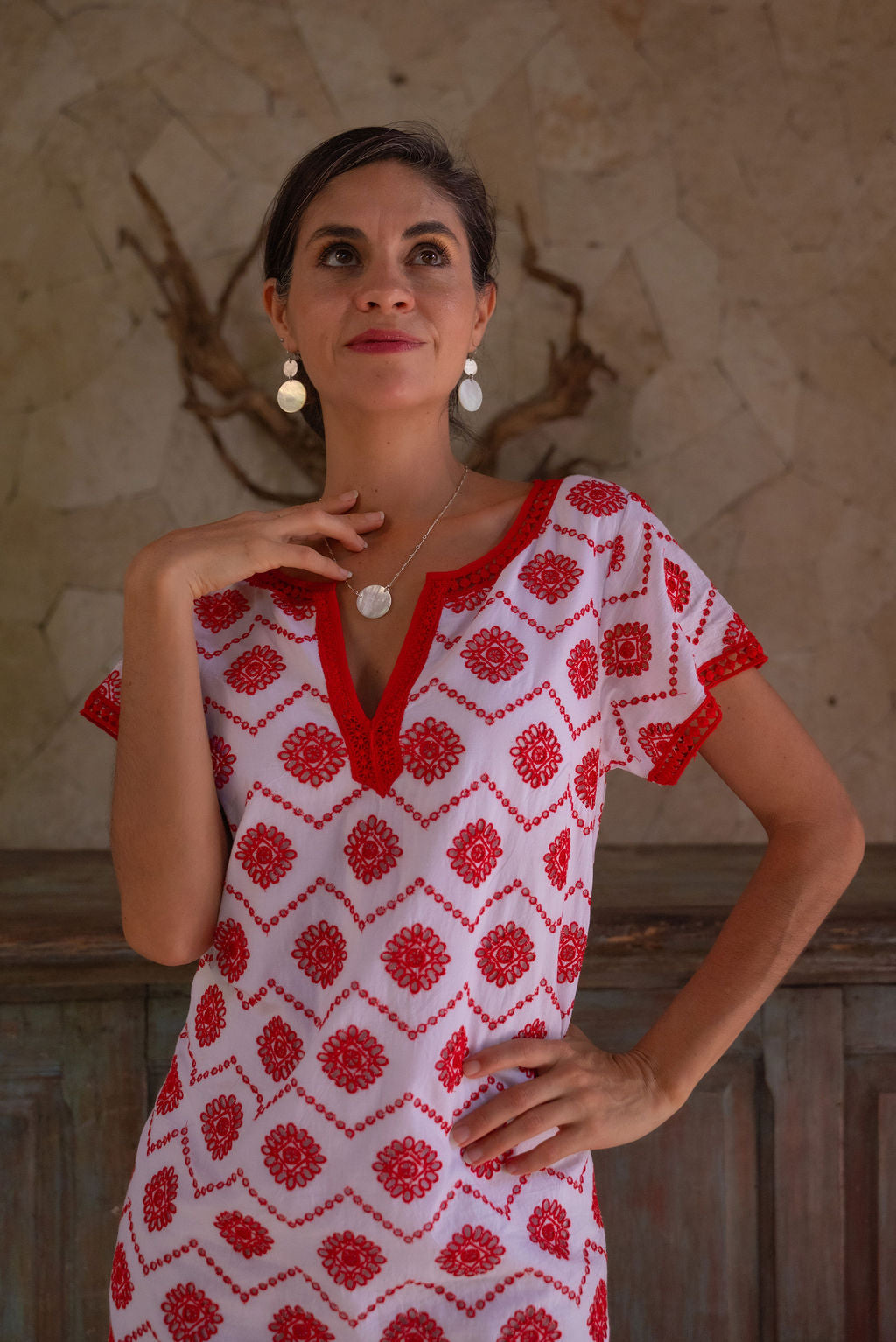 Red Embroidered Eyelet  Nantucket Dress