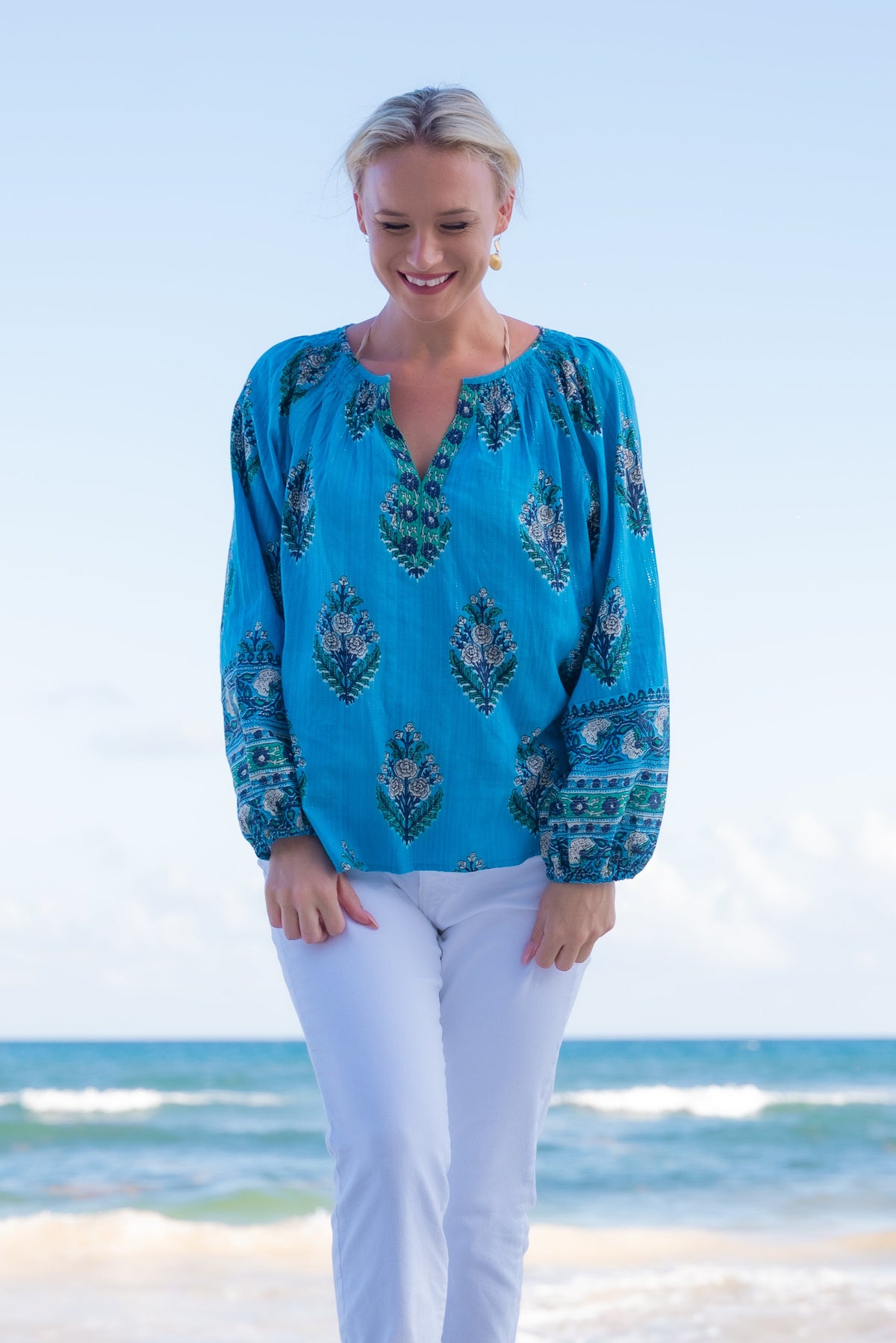 Skye  Cerulean lurex Signature Blouse